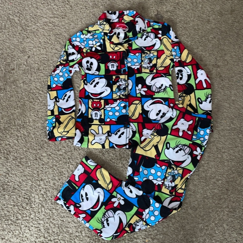 Disney Retro Red and Black Mickey Mouse Minnie Graphic Fleece Pajama Set